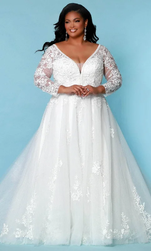 Off-Shoulder Dress Sydney's Closet Bridal SC5275 - Long Sleeve A-line Tulle Gown