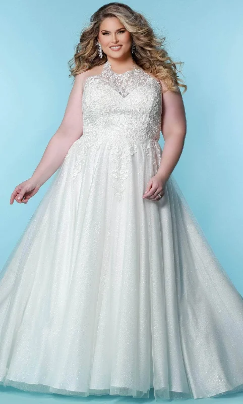 Chiffon Dress Sydney's Closet Bridal SC5284 - Halter Neck Glittered Gown