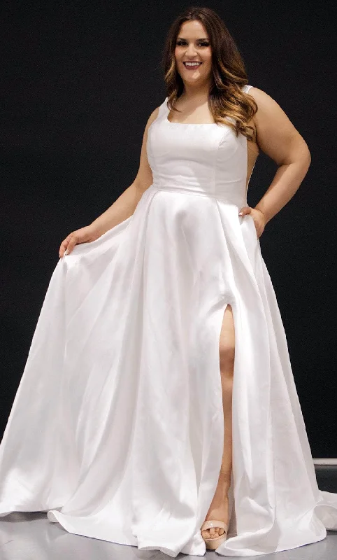 Vintage Gown Sydney's Closet Bridal SC5293 - Square Neck Satin Minimalist Gown