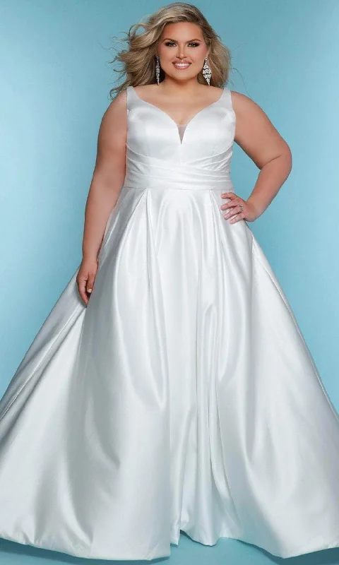 Classic Gown Sydney's Closet Bridal SC5317 - V-Neck Pleated Detail Prom Gown