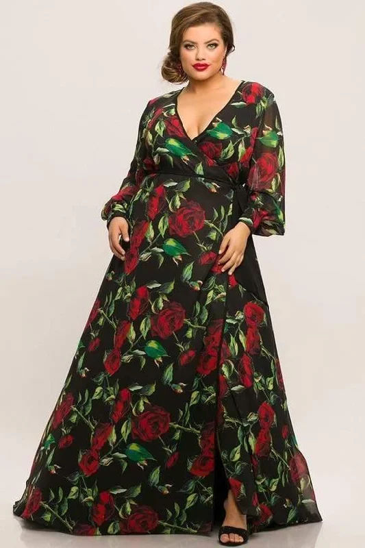 One-Shoulder Gown Sydneys Closet Long Floral Print Formal Dress
