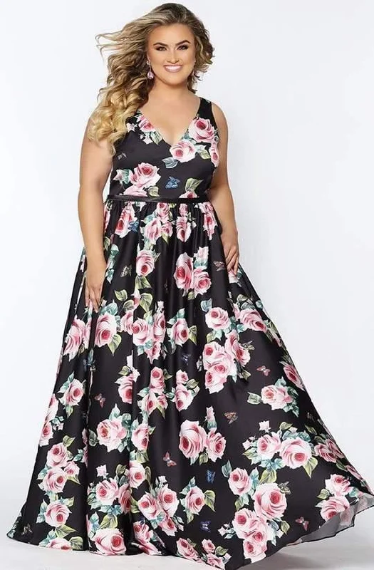 Embroidered Satin Dress Sydneys Closet Print Long Plus Size Formal Dress