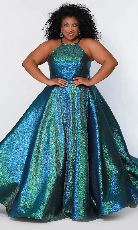 Pearl Embellished Dress Sydney's Closet SC7334 - Halter Neck A-line Evening Gown
