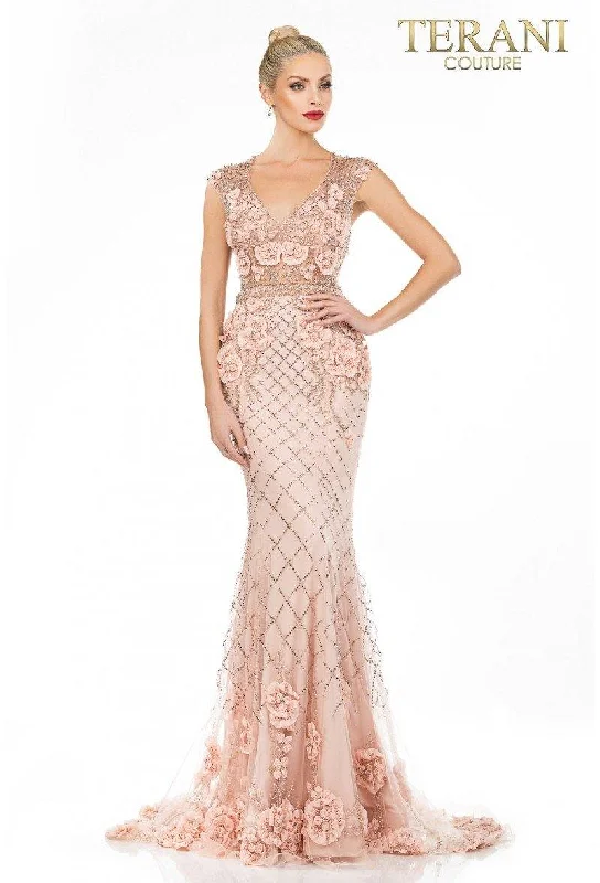 Pleated Gown Terani Couture 1722GL4488 Formal Long Prom Dress