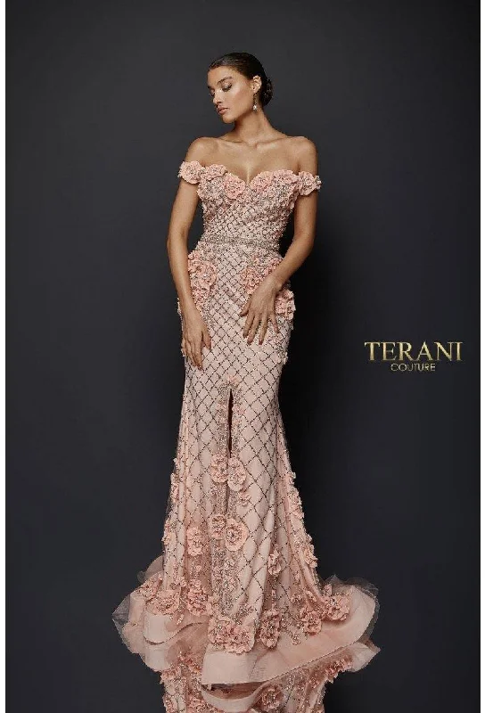 Gold Embroidered Dress Terani Couture 1922GL0682 Long Formal Prom Dress