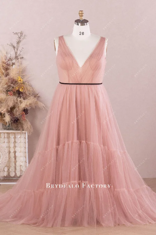 Hand-Stitched Lace Dress Vintage Mauve Tulle Plus Size Evening Homecoming Dress