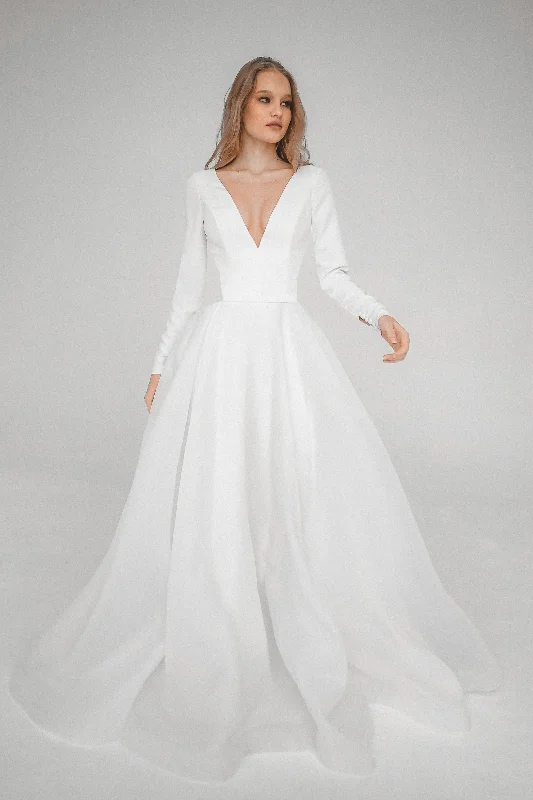 One-Shoulder Gown Minimalist Organza Wedding Dress Tayra