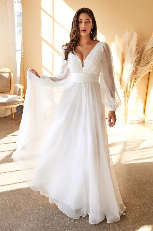 Mermaid Dress White Long Sleeve Chiffon Gown by Cinderella Divine CD0192W