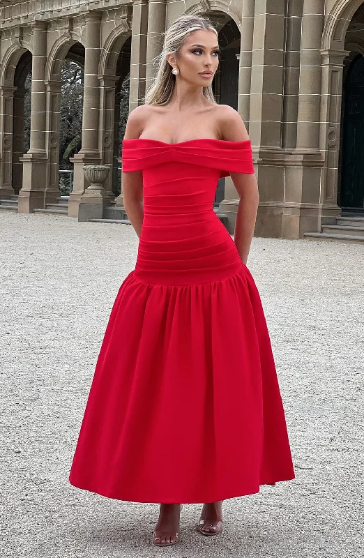 Satin Dress Wilhelmina Midaxi Dress - Red