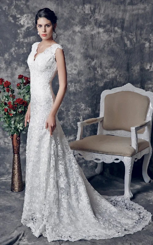 Chiffon Dress 1920's Vintage-inspired V-shaped Back Cutout Brush Train Trumpet Wedding Dress-ZP_706161 Chiffon Dress 1920's Vintage-inspired V-shaped Back Cutout Brush Train Trumpet Wedding Dress-ZP_706161