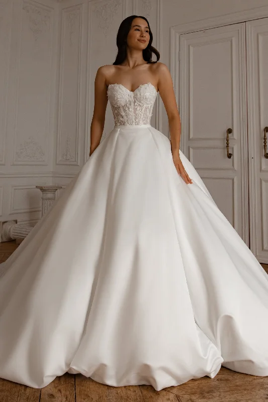Silver Embellished Gown 2 in 1 Wedding Dress Selkie with Detachable Skirt Sophia