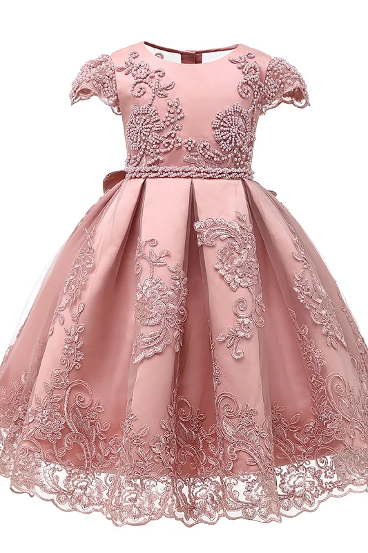 Flowy Chiffon Dress A-Line Ankle Length Taffeta Lace Flower Girl Dress CF0302