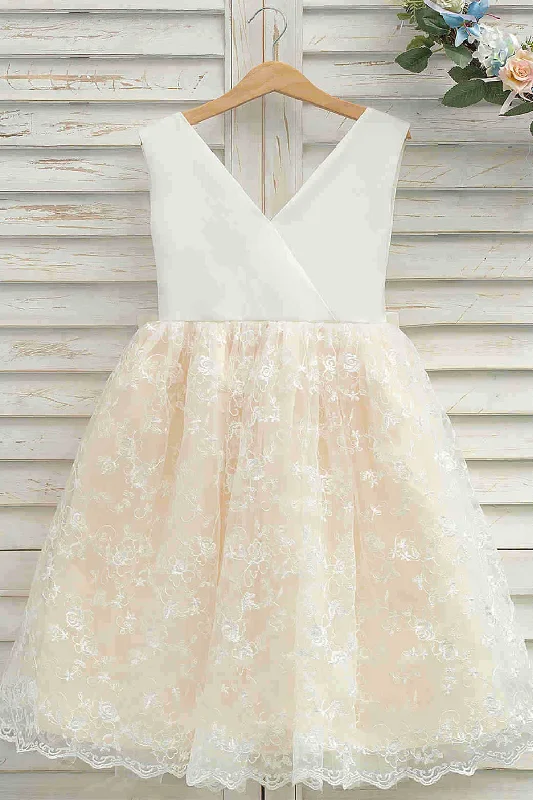 Enchanting Wedding Dress A-Line Champagne Lace Flower Girl Dress