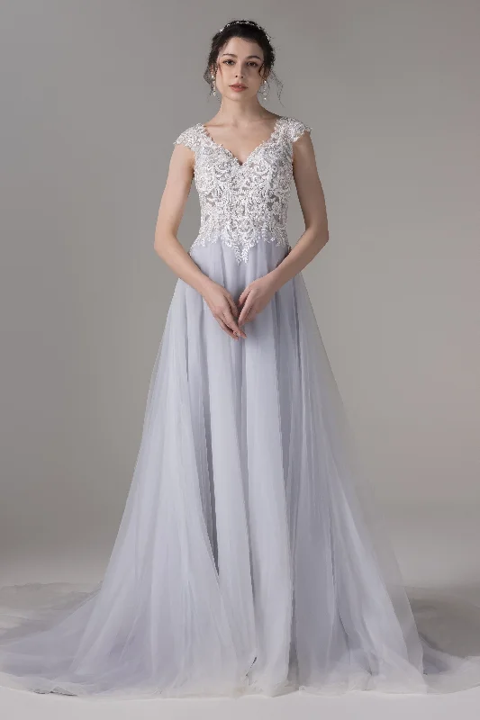 High-Fashion Wedding Gown A-Line Chapel Train Lace Tulle Wedding Dress CW2808