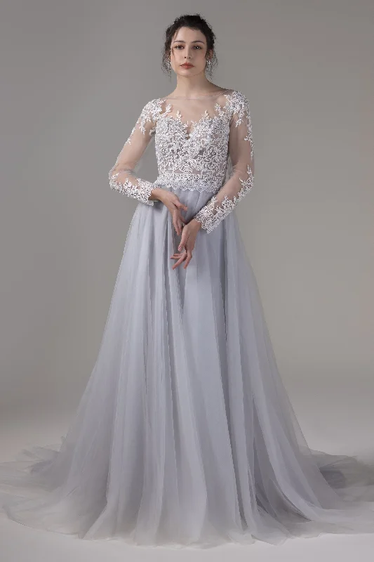Couture Wedding Gown A-Line Chapel Train Lace Tulle Wedding Dress CW2809