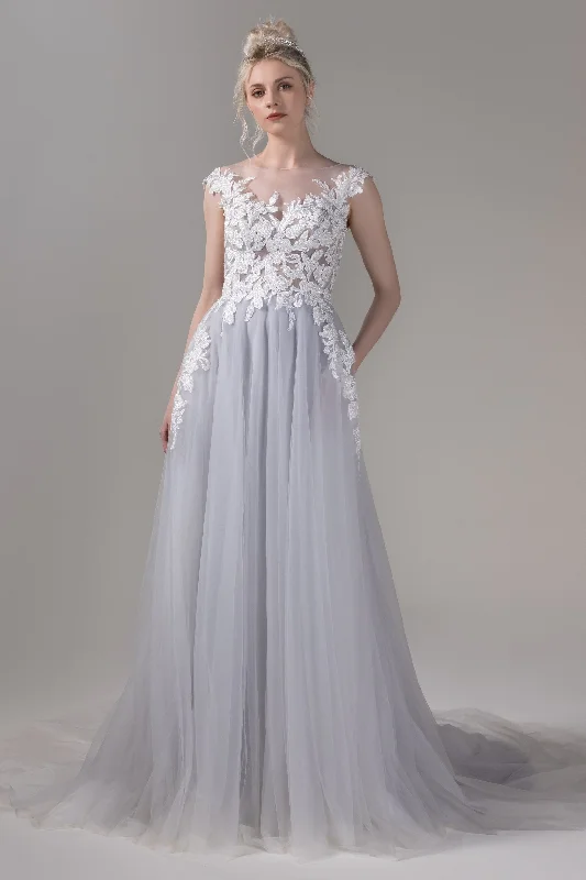 Timeless Elegance Dress A-Line Court Train Lace Tulle Wedding Dress CW2811