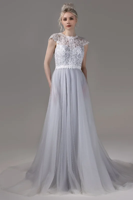 Sequin Wedding Gown A-Line Court Train Lace Tulle Wedding Dress CW2812