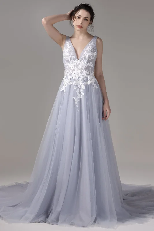 A-Line Court Train Lace Tulle Wedding Dress CW2813