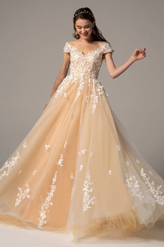 Vintage Lace Dress A-Line Court Train Tulle Elastic Satin Wedding Dress CW2327