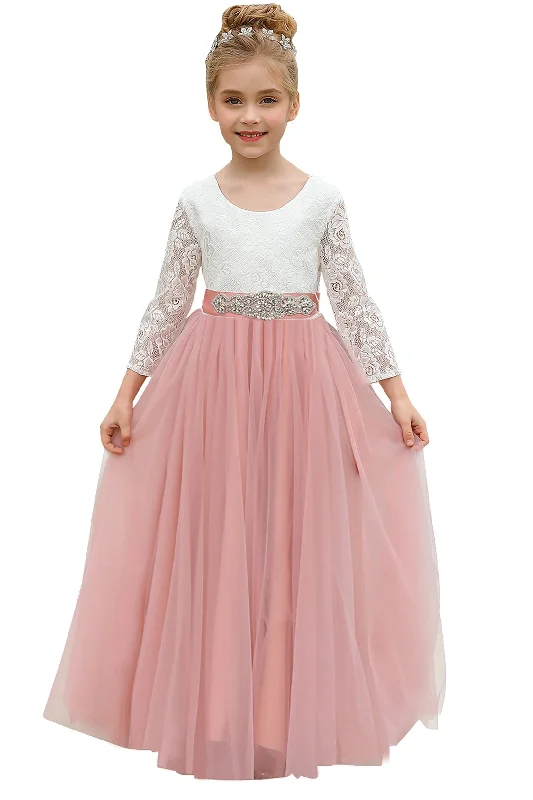 Chic Wedding Gown A-Line Floor Length Tulle Lace Flower Girl Dress CF0270
