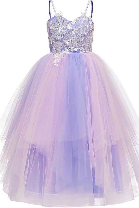 Grand Ballroom Gown A-Line Floor Length Tulle Lace Flower Girl Dress CF0277
