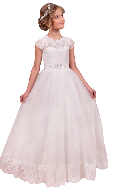 Shimmering Dress A-Line Floor Length Tulle Lace Flower Girl Dress CF0280