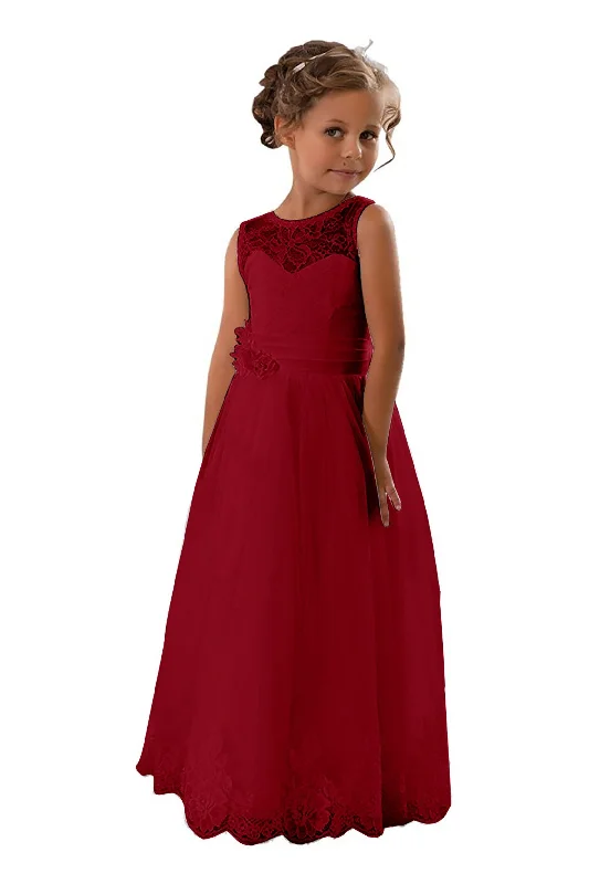 Dramatic Train Gown A-Line Floor Length Tulle Lace Flower Girl Dress CF0298