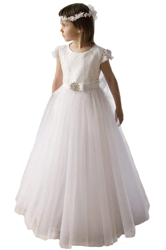 Dreamy Wedding Gown A-Line Floor Length Tulle Lace Flower Girl Dress CF0308