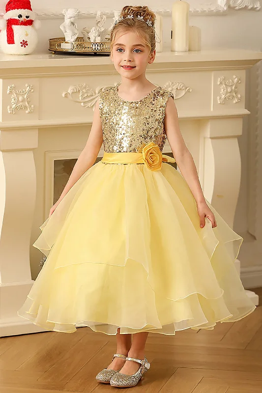 Vintage Lace Dress A-Line Floor Length Tulle Sequined Flower Girl Dress CF0281