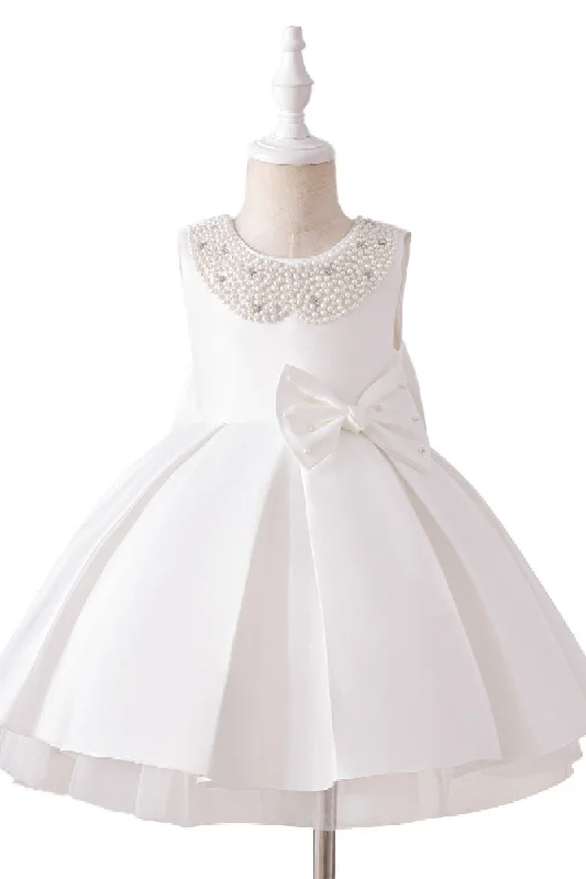 Silver Embellished Gown A-Line Knee Length Flower Girl Dress 811884333392