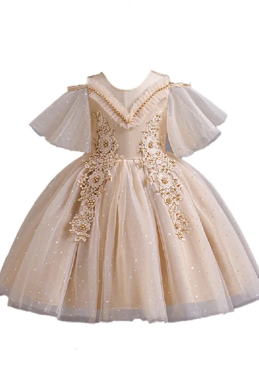 A-line knee length tulle lace flower girl dress 769124933114