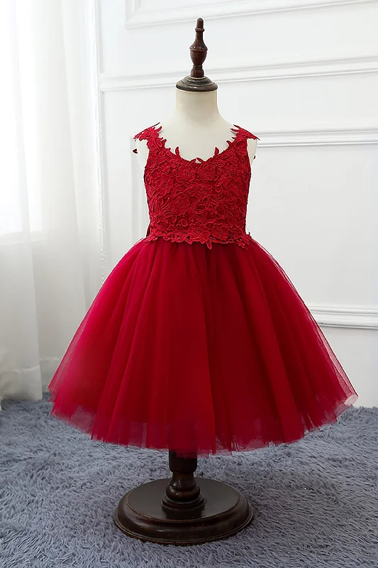 Unique Silhouette Gown A-Line Knee Length Tulle Lace Flower Girl Dress CF0265