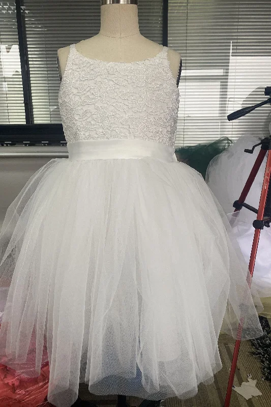 Timeless Lace Dress A-Line Knee Length Tulle Lace Flower Girl Dress CF0273