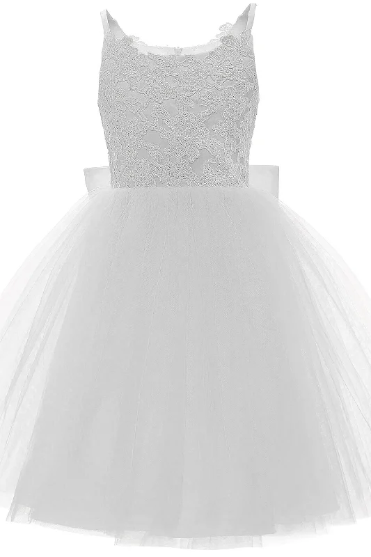 Shimmering Satin Dress A-Line Knee Length Tulle Lace Flower Girl Dress CF0292
