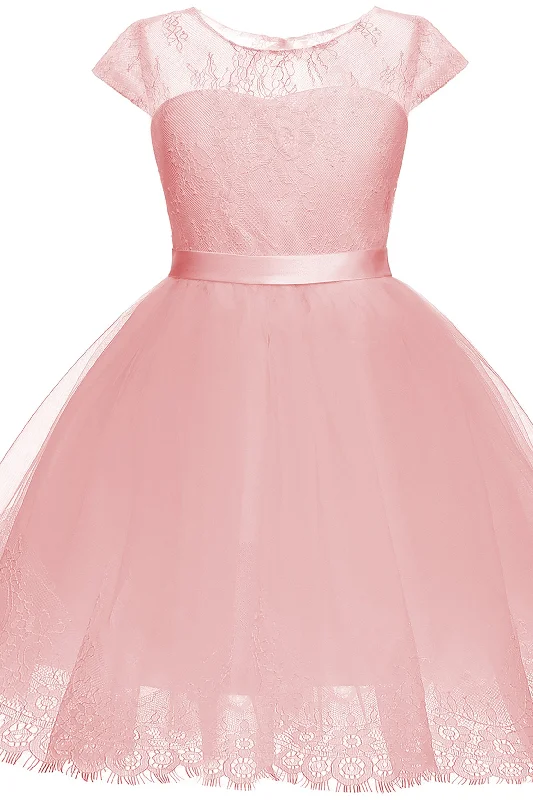 Modern Minimalist Gown A-Line Knee Length Tulle Lace Flower Girl Dress CF0307