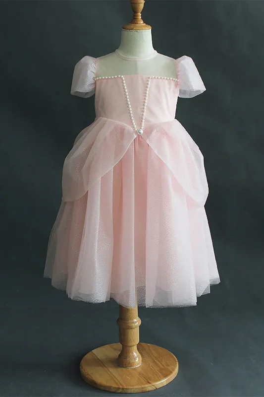 Gold Embroidered Dress A-Line Knee Length Tulle Lace Flower Girl Dress CF0309
