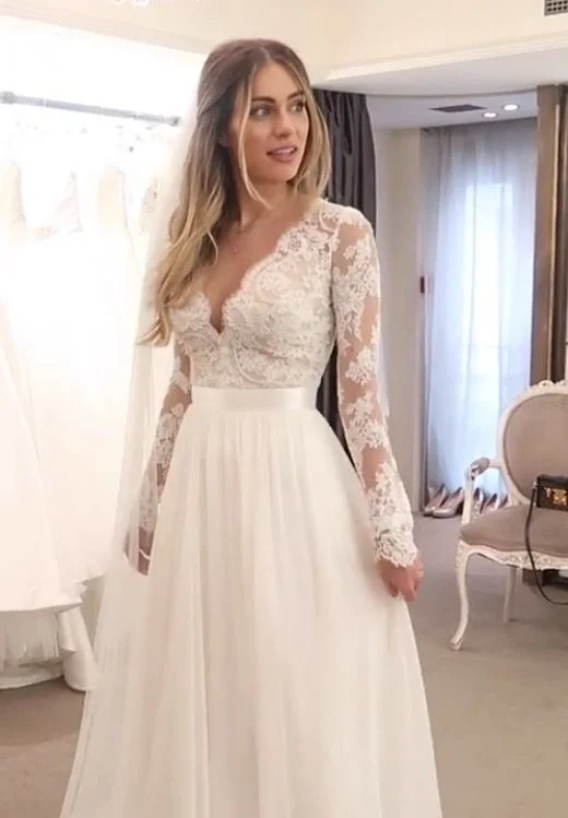 Ornate Lace Dress A-Line Princess Long Sleeves V-neck Applique Wedding Dresses fg6605 Ornate Lace Dress A-Line Princess Long Sleeves V-neck Applique Wedding Dresses fg6605