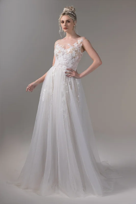 Garden Wedding Dress A-Line Sweep-Brush Train Lace Tulle Wedding Dress CW2653