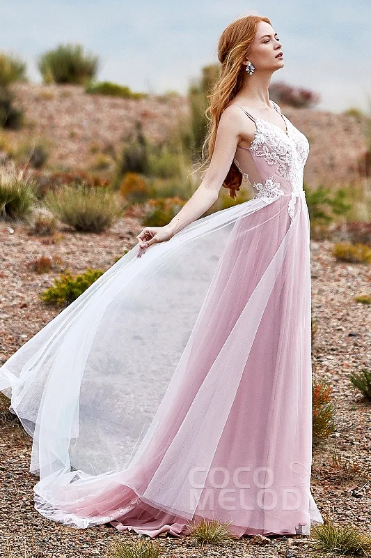 Appliqué Dress A-Line Sweep-Brush Train Tulle Chiffon Wedding Dress LD5832