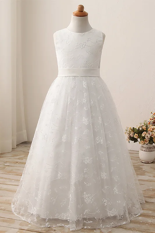 Simple Gown A-Line Tea Length Lace Flower Girl Dress CF0287