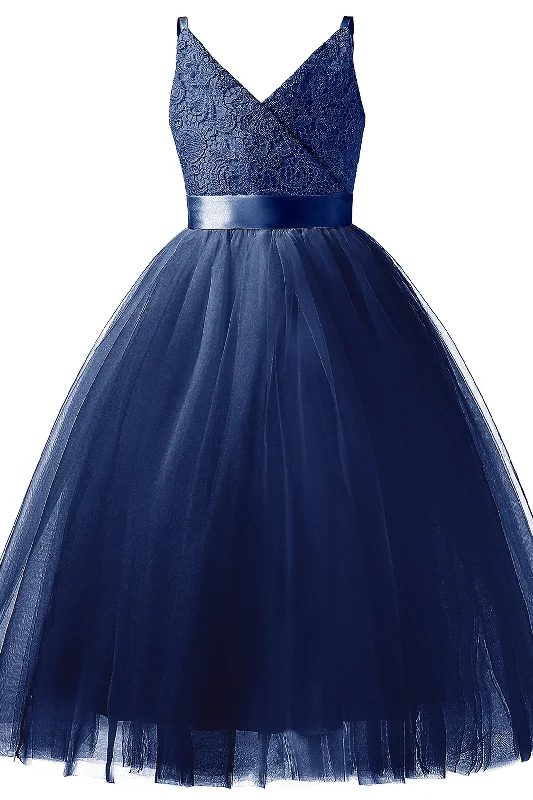 Layered Tulle Dress A-Line Tea Length Tulle Lace Flower Girl Dress CF0293