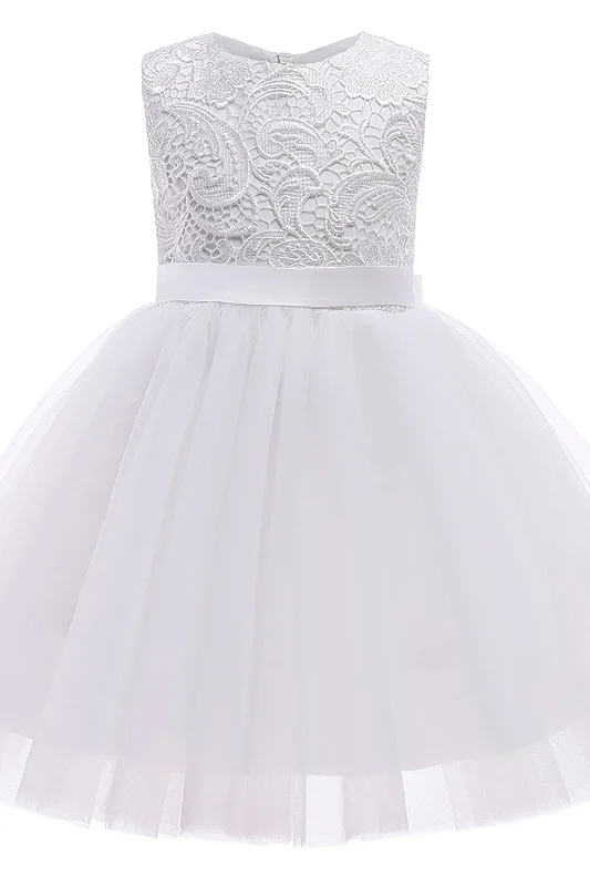 Empire Waist Gown A-Line Tea Length Tulle Lace Flower Girl Dress CF0312