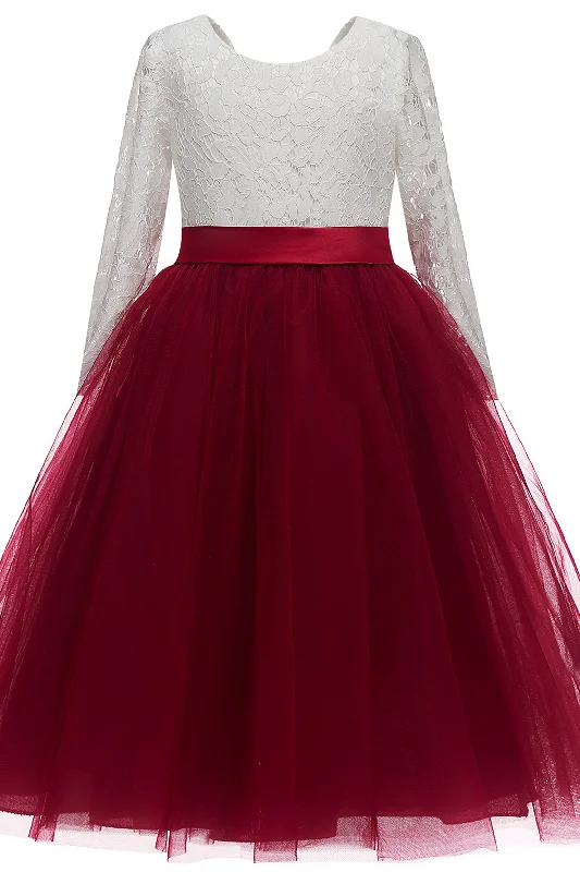 Floral Gown A-Line Tea Length Tulle Lace Flower Girl Dress CF0321