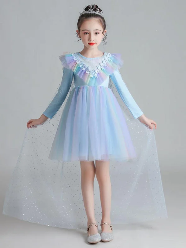 A-Line Tulle Sequins Flower Girl Dresses Polyester Sleeveless Knee-Length Kids Party Dresses