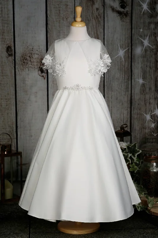 Beautiful Wedding Gown A-Line White Satin Long Flower Girl Dress with Shawl