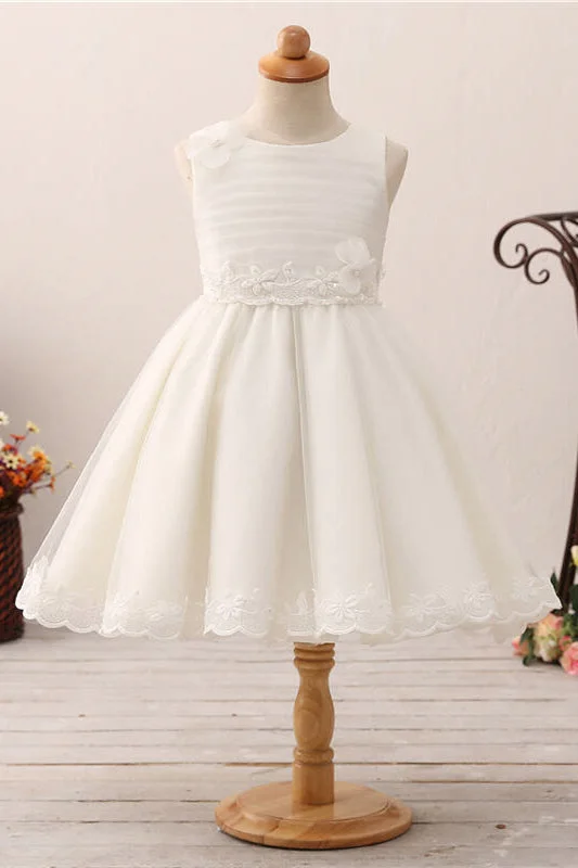 Handcrafted Wedding Gown Adorable 3D Flowers Pearl Ivory Flower Girl Dress with Bow