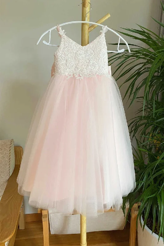 Stunning Wedding Gown Adorable Pink Lace Tulle Flower Girl Dress