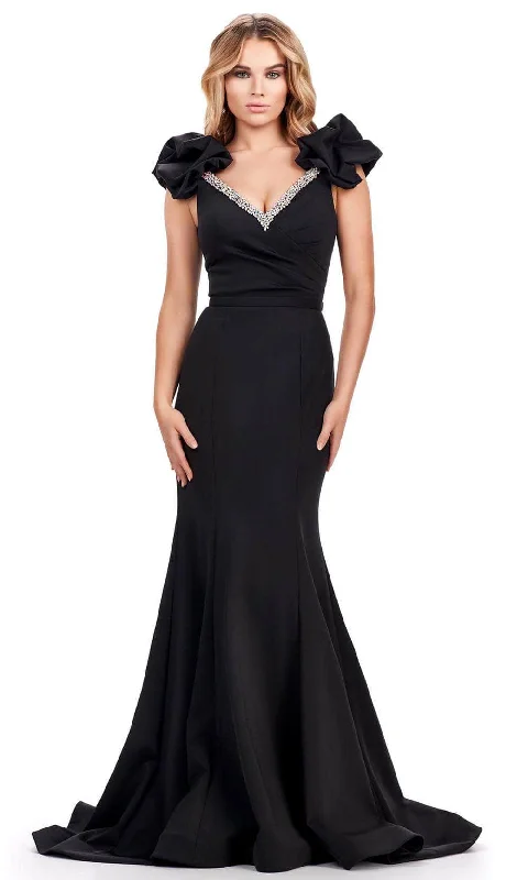 Ashley Lauren 11615 - Puffed Sleeve Mermaid Evening Gown