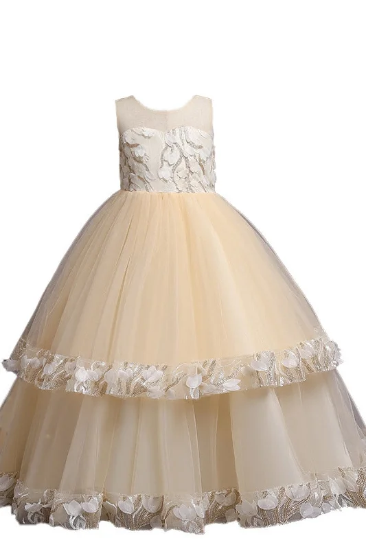 Ball gown floor length tulle lace flower girl dress 656560183499