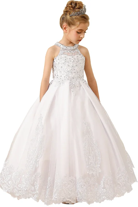 Feathered Gown Ball Gown Floor Length Tulle Lace Flower Girl Dress CF0275